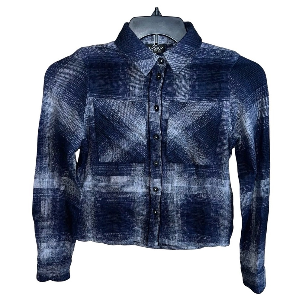 Topshop Petite Shirt Women’s Size 4 Petite Blue Button Front Long Sleeve Flannel